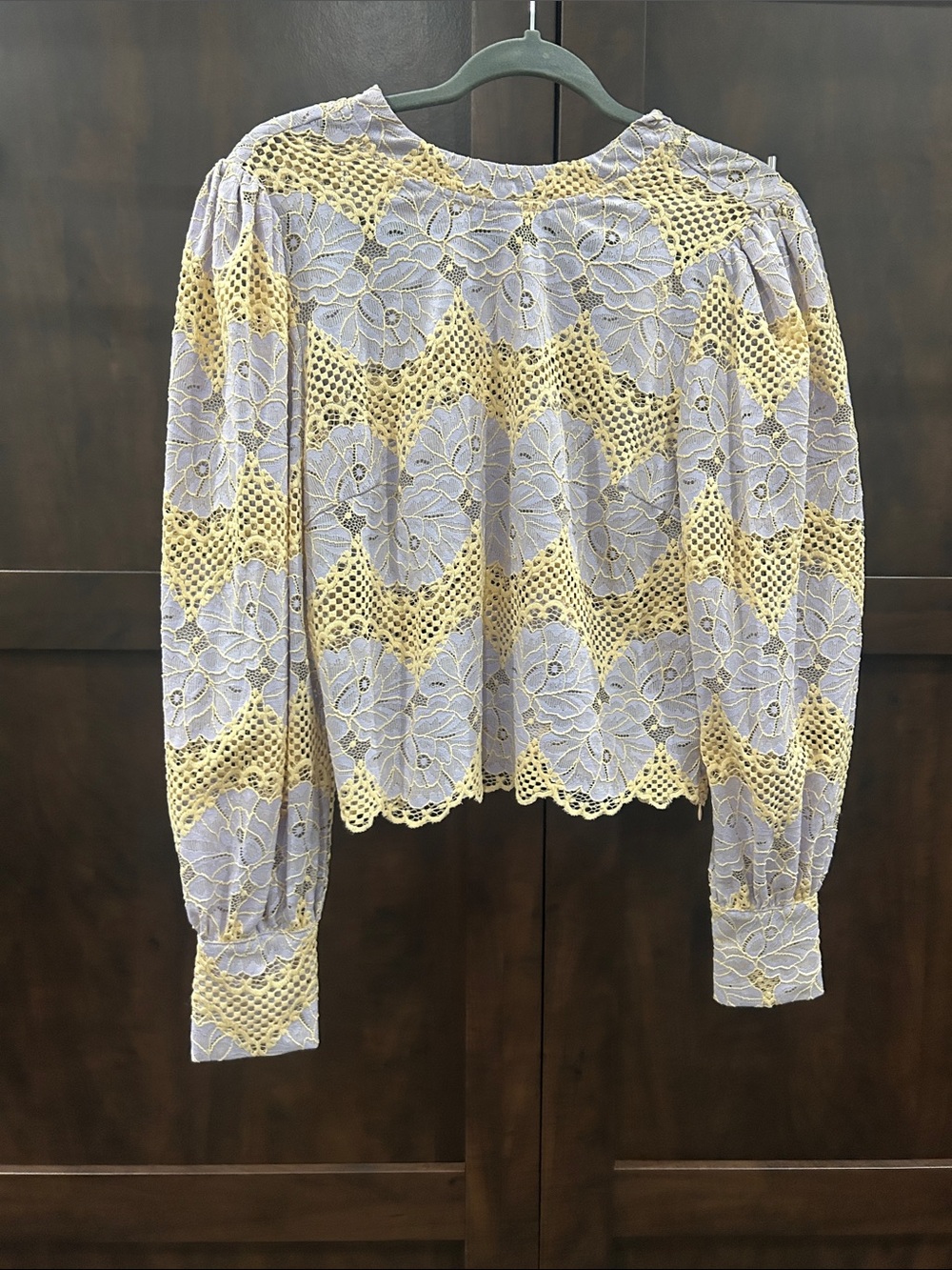 Anthropologie Lavender and Tan Crochet Lace Blouse